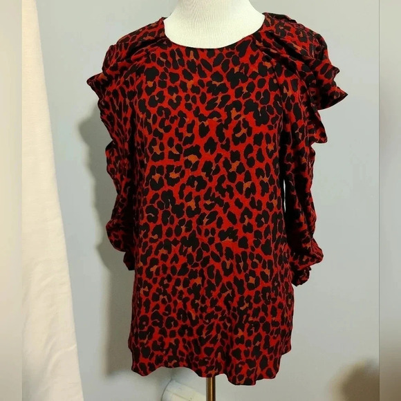Zara puff sleeve red leopard print top - Picture 4 of 6